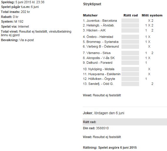 Stryktipset tips resultat